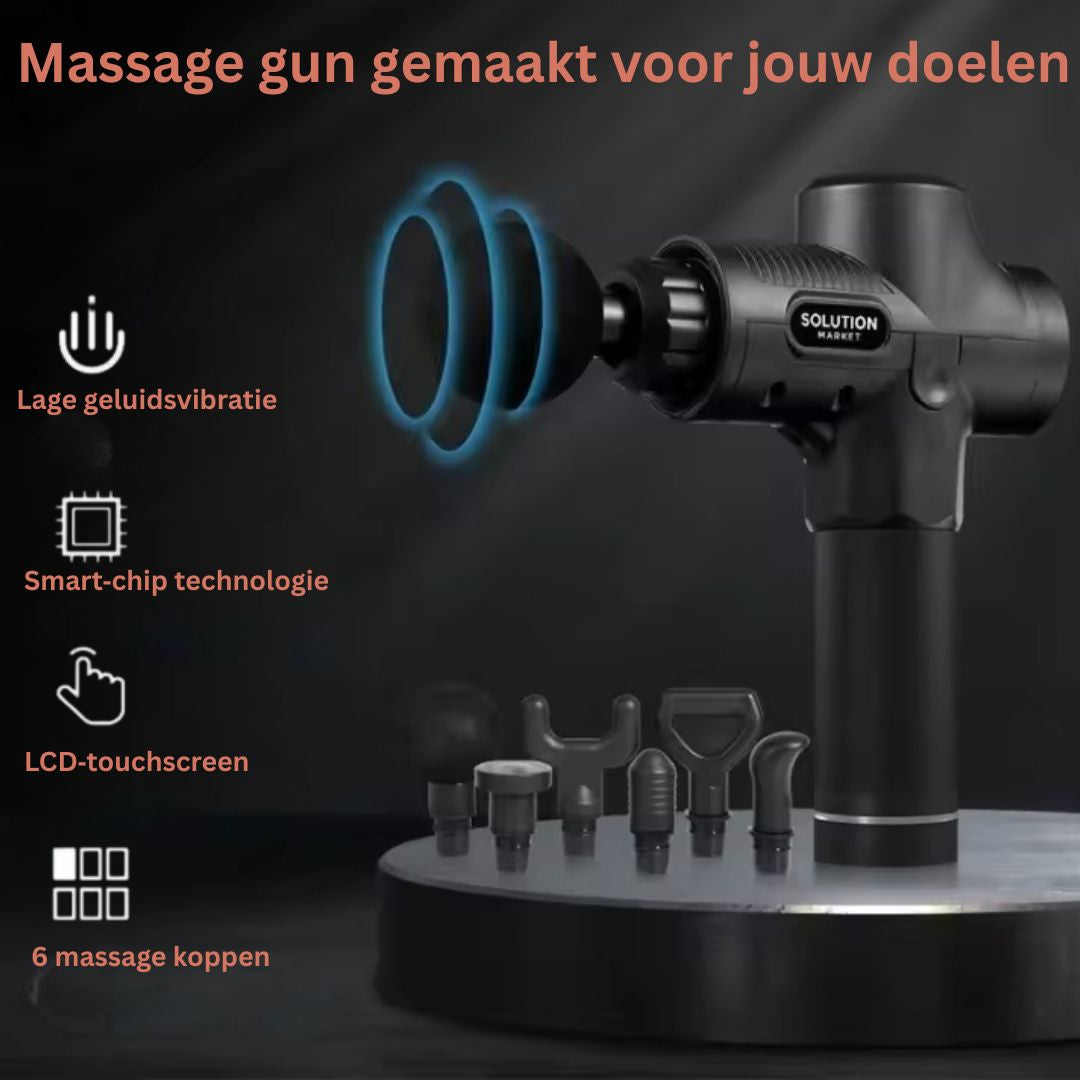 SolutionMarket® – Professionele Massage Gun – 30 Snelheden – 6 Opzetstukken – LCD Display – Inclusief Koffer – Krachtige Diepe Spiermassage – 3200 RPM