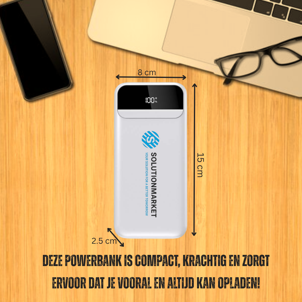 SolutionMarket® Powerbank 10.000 mAh – 22.5W Snellader - USB-A/USB-C - Digitale LED display - Universele Powerbanks Geschikt voor iOS/Android - Wit
