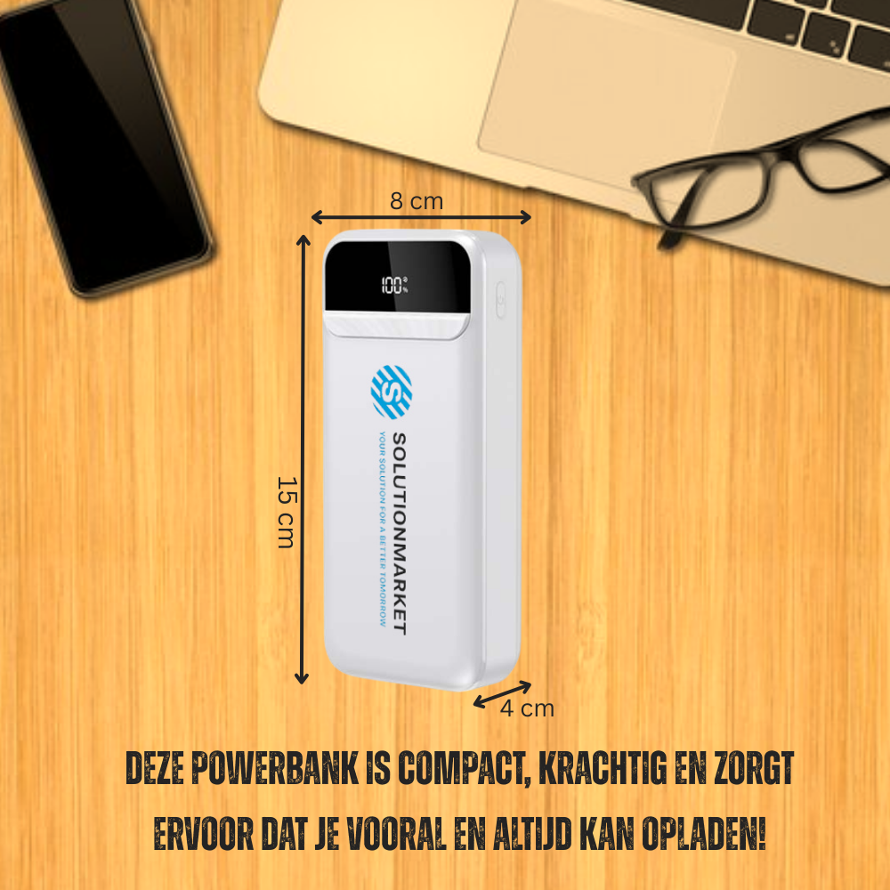 SolutionMarket® Powerbank 20.000 mAh – 22.5W Snellader - USB-A/USB-C - Digitale LED display - Universele Powerbanks Geschikt voor iOS/Android - Wit