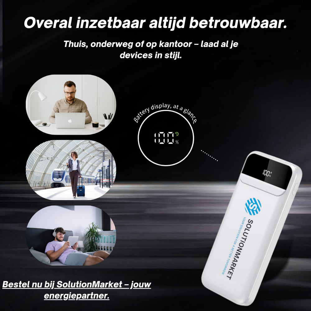 SolutionMarket® Powerbank 10.000 mAh – 22.5W Snellader - USB-A/USB-C - Digitale LED display - Universele Powerbanks Geschikt voor iOS/Android - Wit