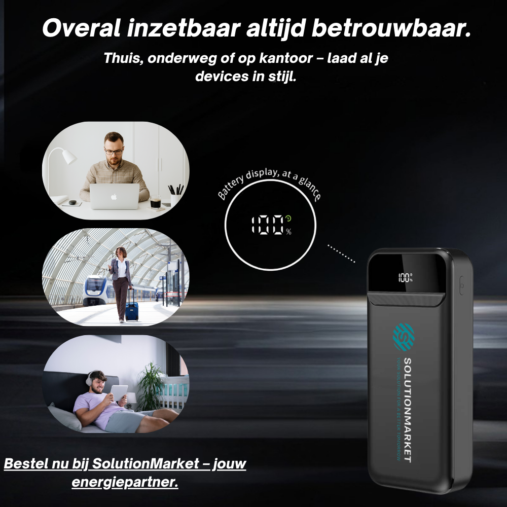 SolutionMarket® Powerbank 20.000 mAh – 22.5W Snellader USB-A/USB-C - Digitale LED display - -Universele Powerbanks Geschikt voor iOS/Android - Zwart
